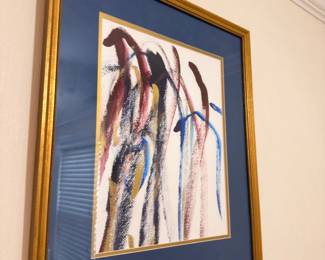 Modern abstract watercolor art, gold framed