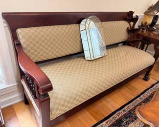 Antique mahogany Victorian upholstered settee bench