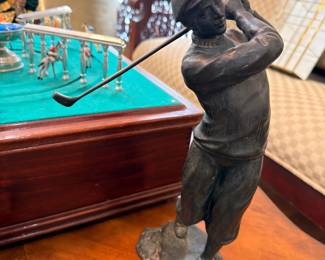 Bronze golfer statue, full swing sculpture