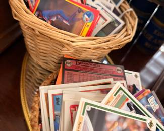 Basket of vintage baseball trading cards