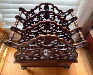 Victorian carved mahogany canterbury magazine rack