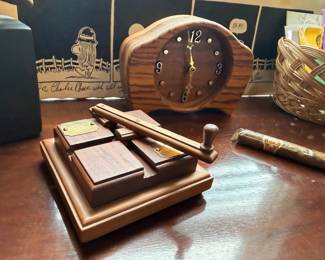 Wooden mantel clock and desk accessories