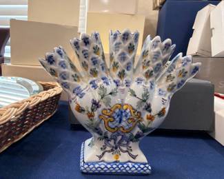 Portuguese faience five finger tulip vase
