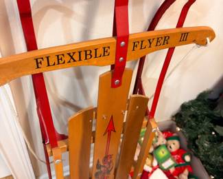 Vintage Flexible Flyer III wood and red metal child's sled