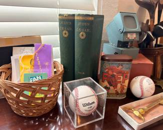 Baseball collectibles with Wilson ball and vintage books