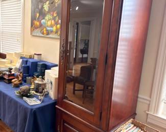 Tall mahogany mirrored armoire wardrobe cabinet