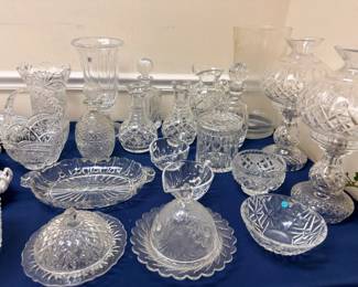 Large assortment of cut crystal and pressed glass