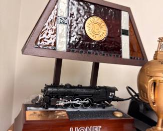 Lionel train stained glass lamp with locomotive