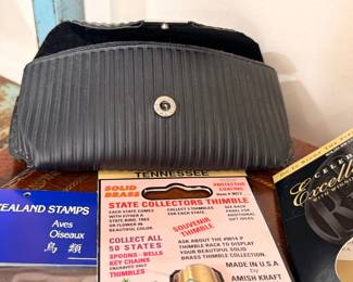 Vintage clutch with stamps and state thimbles