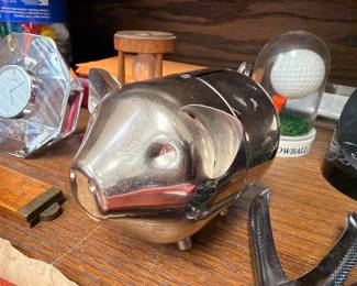 Chrome pig piggy bank desk decor