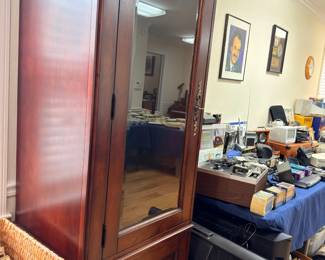 Mahogany mirrored armoire side view