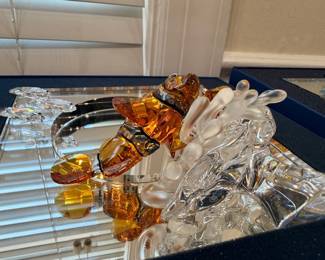 Crystal and amber glass deer figurines collection