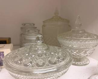 Vintage pressed glass covered candy dishes and compotes