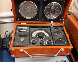 Vintage wooden portable shortwave radio receiver