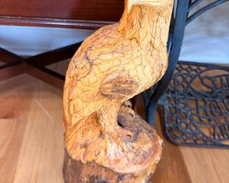 Hand carved wooden eagle sculpture