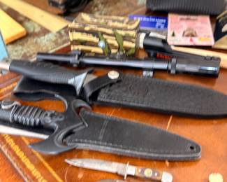 Tactical fighting knife and rifle scope