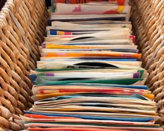 Basket of vintage 45 records, Silver Spotlight Series