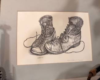 Pencil sketch print of work boots