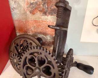 Antique cast iron hand-crank meat grinder