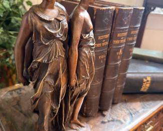 Bronze figural bookends of two classical women