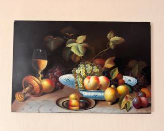 Classical still life painting fruit and wine on canvas
