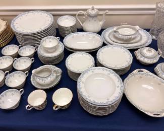 Large blue floral fine china dinnerware set