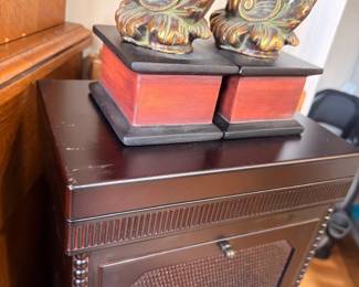 Carved wood cornucopia bookends pair