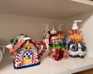 Holiday ceramic cookie jars and soap dispensers
