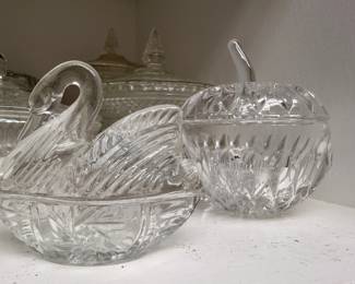 Cut crystal swan dish and pineapple-cut bowls