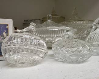 Cut crystal lidded candy dishes and pedestal compote