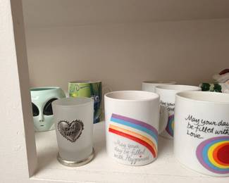 Vintage 1980s rainbow mugs, alien mug, novelty cups