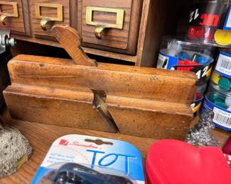 Antique wood molding plane with office suppliesAntique wood molding plane with office supplies