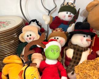 Plush Christmas characters Grinch snowmen and gingerbread