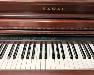 Kawai piano keys and brand logo closeup