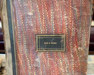 Antique marbled leather bound ledger book