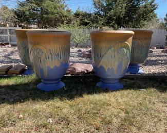Blue Glazed Terracotta Urn Planters