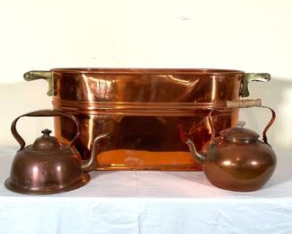 Copper Boiler Wash Tub with Tea Kettles