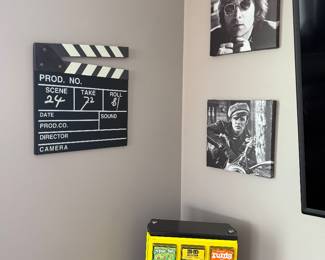 TV Movie Film Clap Board Slate Cut Prop Director Clapper wall art  & black-and-white canvas prints of musical icon John Lennon and actor Marlon Brando.  