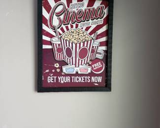 Cinema Theater Tickets Now Showing Popcorn Movie Reels Home Wall Decor