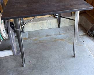 Metal Square Dining Table with Wood Table Top, Distressed Metal Finish for Industrial Appeal