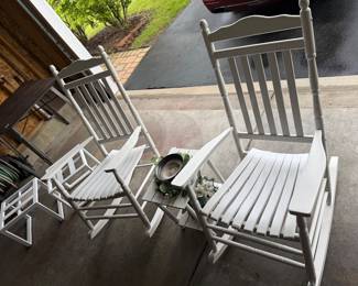 white wooden porch rocking chairs 