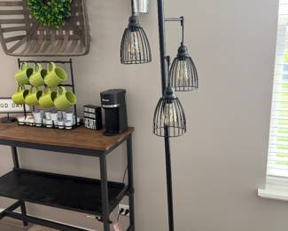 3-Light Black Industrial Floor Lamp with Hanging Cage Shades