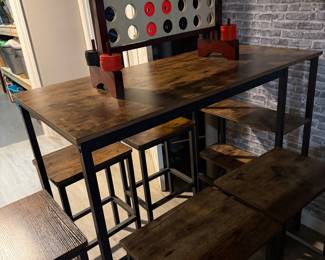 industrial style rustic brown and black bar table & stools