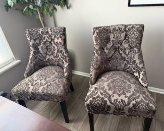 Button Tufted wingback Grey Damask Dining Chair