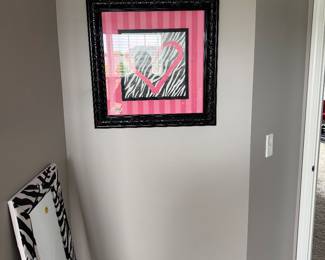 Zebra print with pink heart picture art