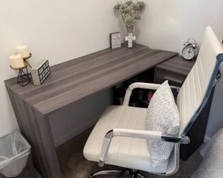 L Shape Computer Desk With shelves, one Drawer and storage & Office Desk Chair, Ribbed Adjustable Swivel Chair with Arms  