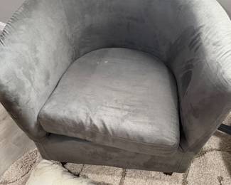 modern grey upholstered barrel accent chair