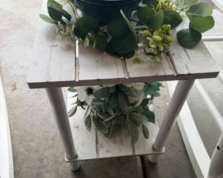 white rustic wooden side table