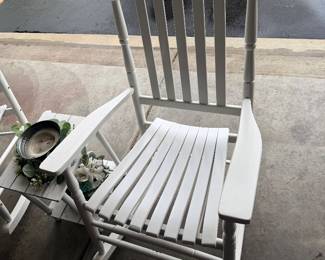 white wooden porch rocking chair