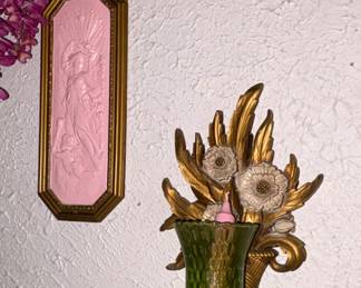 Syroco Floral sconces, Cameo wall plaques, Roses wall decor 